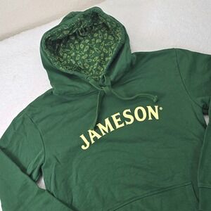 Jameson Irish Whiskey Mens Green Cotton Pullover Hoodie Bottle Print Hood Lining